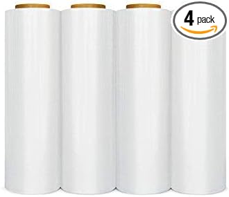 PSBM Stretch Wrap, 4 Pack, 18 Inch x 1000 Feet, 120 Gauge, Clear Plastic Cling, Blown Hand Stretch Film Rolls for Packaging Moving Packing Pallets