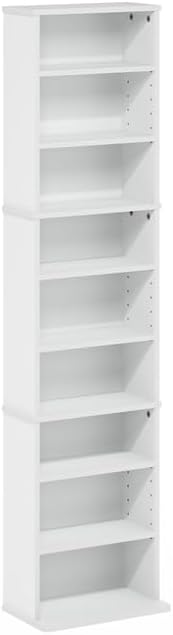 Adjustable Shelves Multimedia Storage Tower Rack with Spacious Media Organization, Durable Design, Versatile Rack for DVDs, CDs, Games, and More White/9 Tier