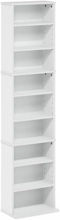Adjustable Shelves Multimedia Storage Tower Rack with Spacious Media Organization, Durable Design, Versatile Rack for DVDs, CDs, Games, and More White/9 Tier