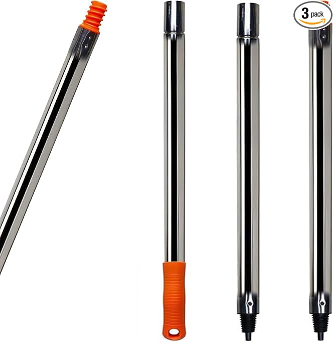 3 PCS Total 4 Ft Extension Pole, Paint Roller Stainless-Steel Threaded Splicing Extension Poles for Hand Drywall Sander Wall Cleaning and Polishing Paint Roller Brushes