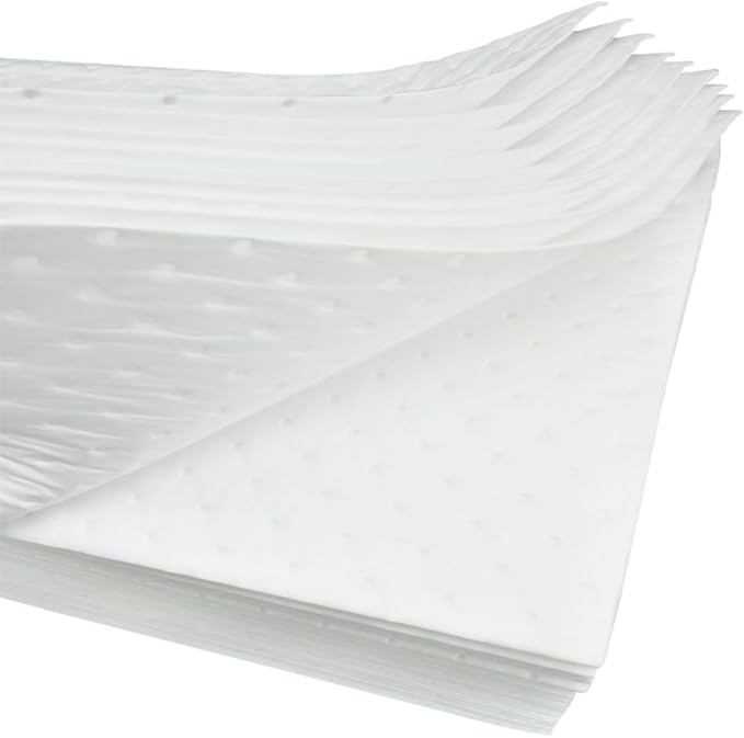 Autocare Heavyweight Oil Absorbing Pads | White Absorbing Heavy Weight Oil-Only Absorbent Mat Pad | 15" x 20" | 50 Oil Absorbent Pads |