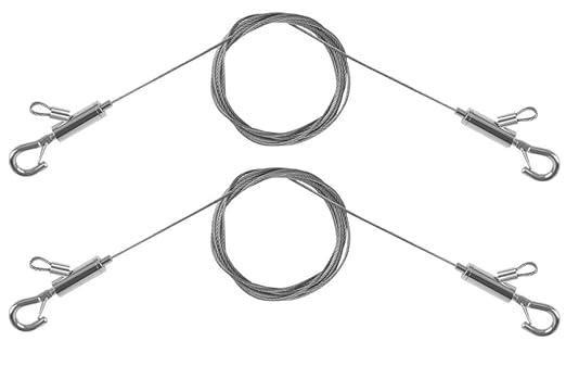 2PCS Adjustable Picture Hanging Wire 1.5m x 1.5mm Large Hooks, Picture Frame Wire Kit Heavy Duty 100lbs, Stainless Steel for Art, Mirror, Light Lamp, Billboards, Basket Flowerpot
