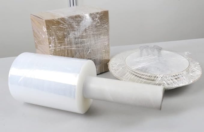 BOMEI PACK Industrial Mini Clear Stretch Wrap with Handle 5" 1000ft 80 Gauge for Pallet Wrap, Durable Self-Adhering Plastic Wrap for Packing, Moving, Heavy Duty (3)