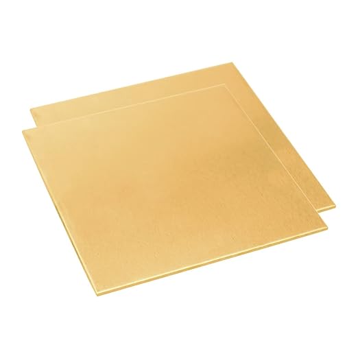 14 Gauge Brass Sheet，H62 Brass Plates Metal 0.059" Thickness x 3.9" Width x 3.9" Lenght, for Models, Crafts, Repairs, Electrical, 2Pcs