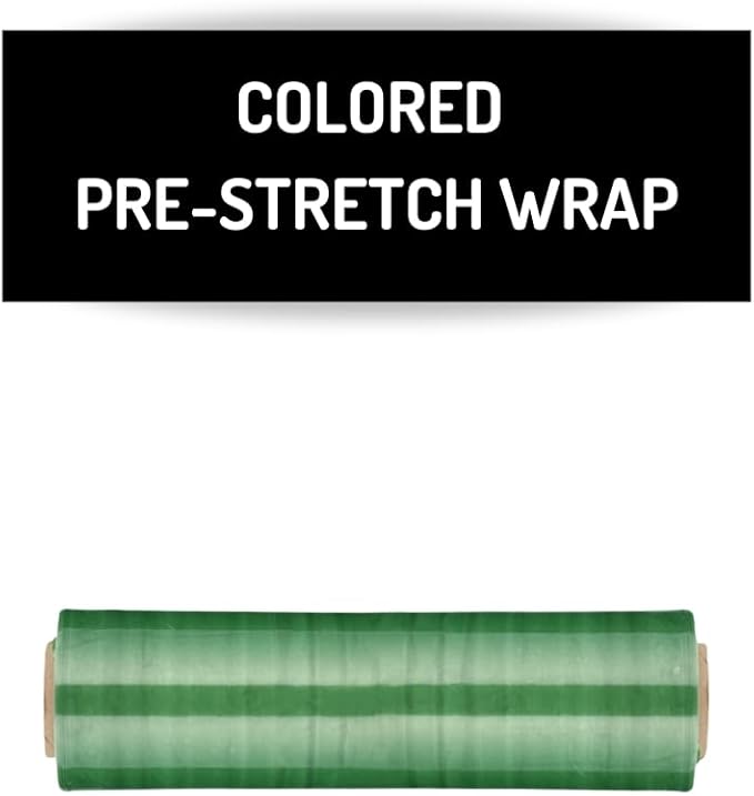 PSBM Green Stretch Wrap, 15 Inch x 1476 Feet, 8 Pack, Tinted Pre-Stretched Shrink Wrap Film for Moving, Packaging, Pallet Wrapping