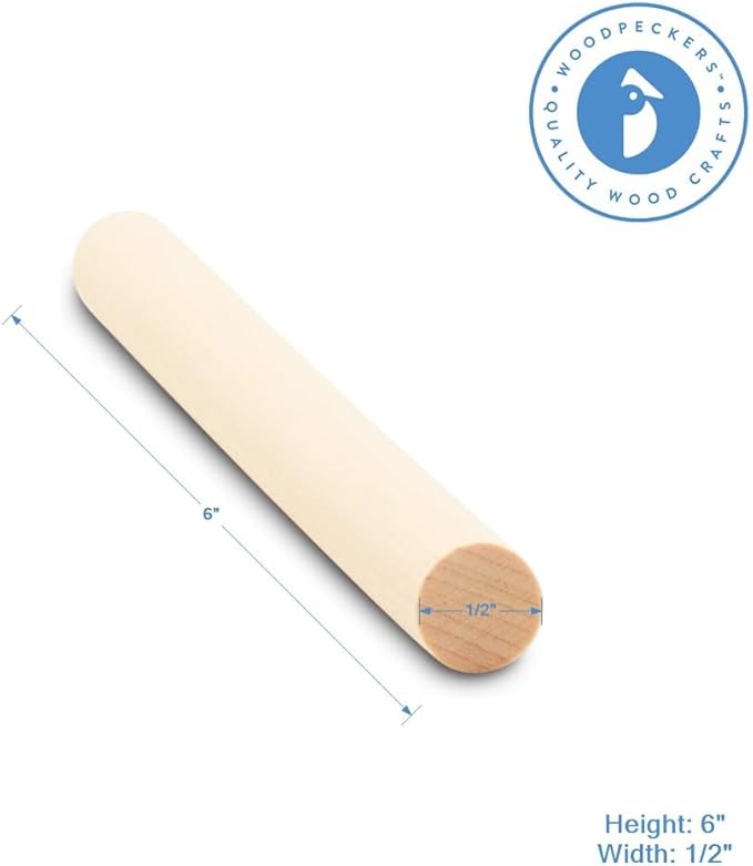 Dowel Rods Wood Sticks Wooden Dowel Rods - 1/2 x 6 Inch Unfinished Hardwood Sticks - for Crafts and DIYers - 100 Pieces by Woodpeckers