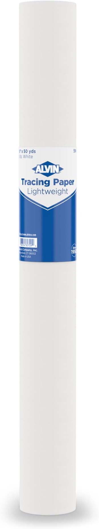 ALVIN 55W-I Lightweight Tracing Paper Roll, White, Suitable with Ink, Charcoal, Felt Tip Pen, for Sketching or Detailing - 18 Inches, 50 Yards, 1-inch Core