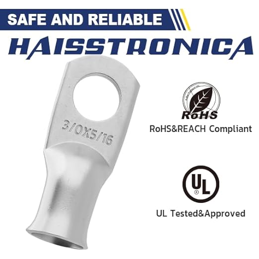 haisstronica 10pcs 3/0 AWG - 5/16"(M8) Tinned Copper Battery Lugs