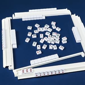 Mahjong All-in-One Tile Rack & Pusher, Acrylic Mahjong Combo, Enhanced Mah Jongg Tile Holders Set of 4 with 3 Goldern Dics (Beige White)