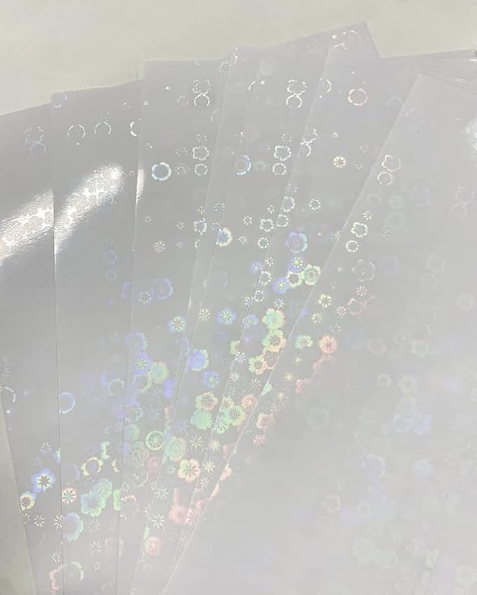 Syntego A4 Self Adhesive Transparent Holographic Sticker Paper Vinyl 8.5 X 11 Lamination Sheets 10 Sheets (Flowers)
