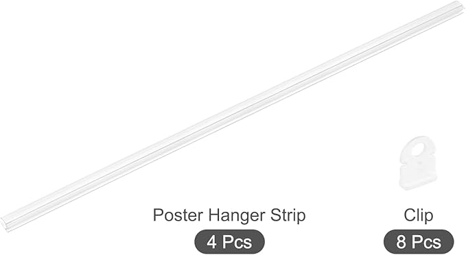 MECCANIXITY PVC Poster Hanger Rail Poster Strip Bar 90cm/35inch Clear with Clips for Poster, Map, 4 Set