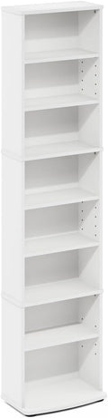 Adjustable Shelves Multimedia Storage Tower Rack with Spacious Media Organization, Durable Design, Versatile Rack for DVDs, CDs, Games, and More White/8 Tier