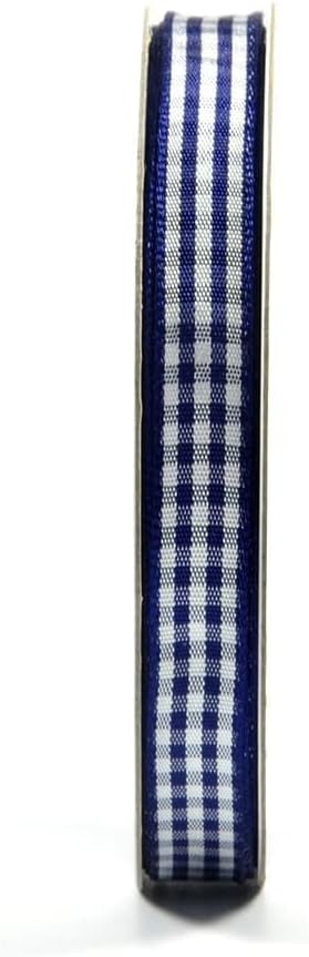 Blue Gingham Woven Edge Ribbon 25 Yards Per Spool,Dark Blue Checked Crafts 3/8 Inch Wide (3/8", Navy)