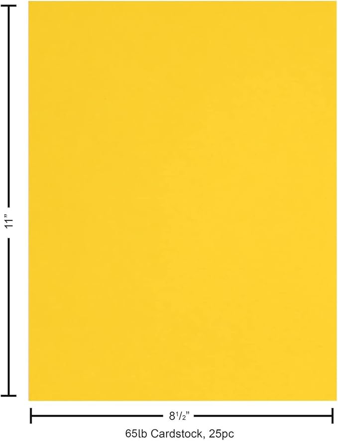 PA Paper Accents Stash Builder Cardstock 8.5" x 11" Raincoat Yellow, 65lb colored cardstock paper for card making, scrapbooking, printing, quilling and crafts, 25 piece pack