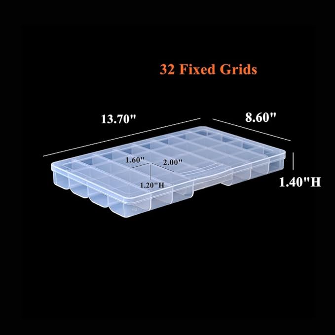 BangQiao 3 Pack Fixed 32 Grids Clear Plastic Storage Box, Transparent Organizer Container Case for Bead, Button, Jewelry, Diamond, Craft Supplies, Small Parts, Sewing Kit, DIY Accessories
