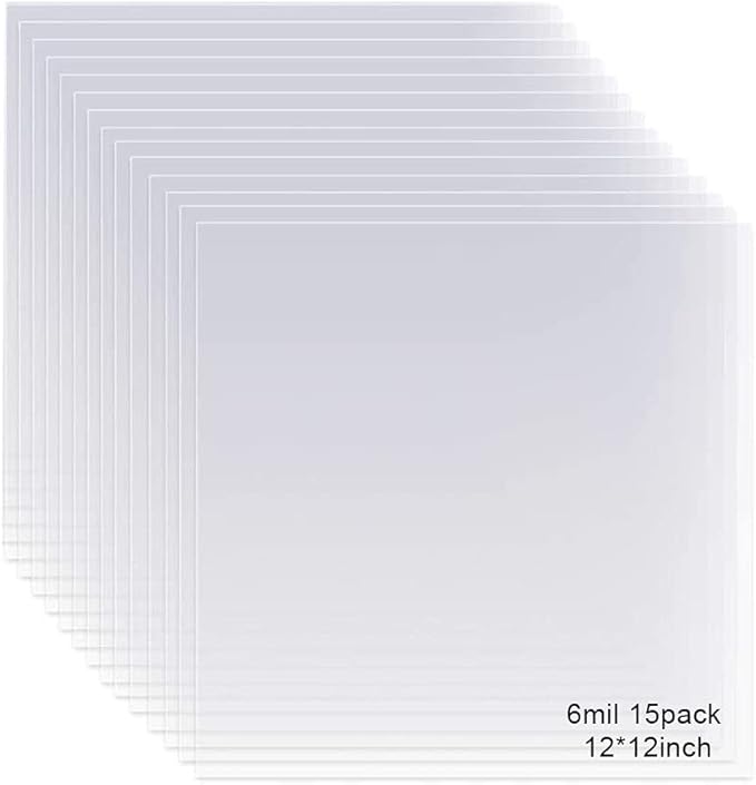 EGOSKY 15 Pack 6 Mil Mylar Sheets, 12 x 12inch Clear Blank PET Blank Stencil Material, Make Your Own Stencil Compatible Vinyl Cutting Maching