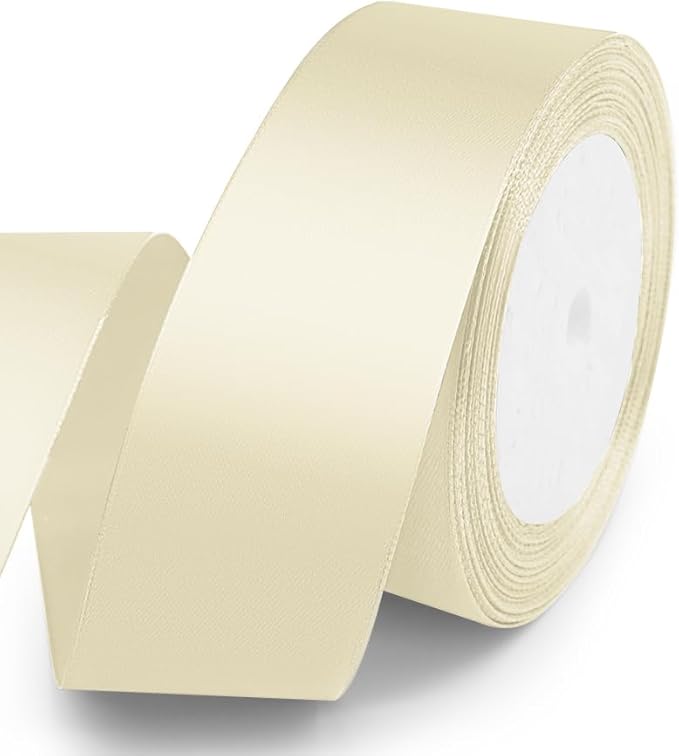 KMER LIFE Solid Color Ivory Satin Ribbon 1-1/2 Inches x 25 Yards, Beige Ribbons Perfect for Crafts, Wedding Decor, Bow Making, Sewing, Gift Package Wrapping and More