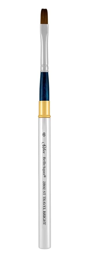 Silver Brush Limited 2802ST-6 BelleAqua Short Handle Bright Travel Brush with Soft Red Sable Synthetic Bristles, Professional Artist Watercolor Brush, Also for Acrylic, Gouache, Inks, & Dyes, Size 6