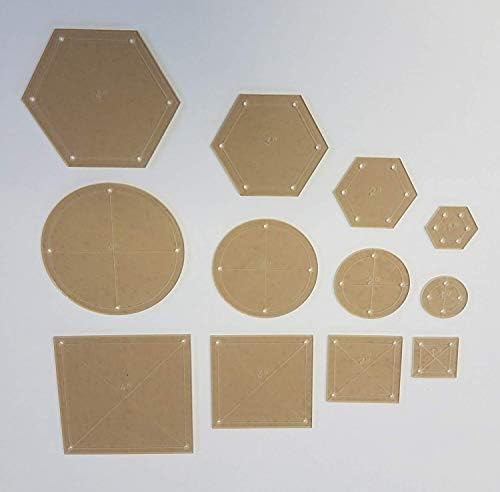 Hexagon, Circle, and Square Acrylic Quilting Templates - 12 Pieces with 4", 3", 2", 1" Sizes - 1/4" Seam Allowance - Durable Clear Acrylic for Quilting, Patchwork, Sewing, & DIY Projects