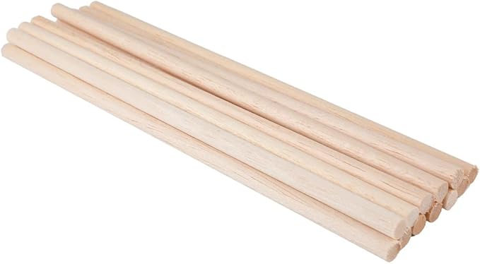 12 Pack Round Wood Dowel Rods 3/8x3/8x12 Inch Balsa Wood Sticks φ3/8 Inch Natural Wood Color Unfinished Wood for Cricut Maker Make Models of House Airplane Ship Boat DIY Wooden Model(10x10x305mm)