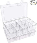 2 Pack Plastic Small Crafts Storage Boxes with Adjustable Dividers (15 Grid)