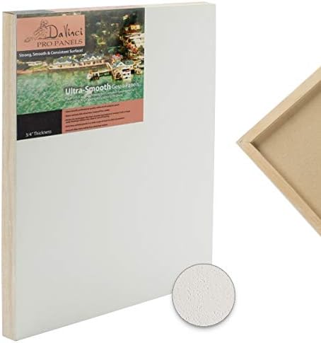 Da Vinci Pro Ultra Smooth Wood Canvas Gesso Board - 3/4" Deep, 4x8 Packof 12 Single White Acrylic Polymer Gesso Panels for Painting Fine Portraits and Ultra Fine Detail Illustrations and Artwork