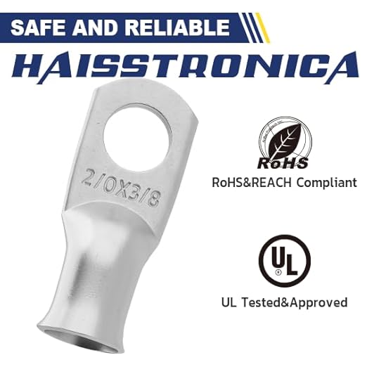 haisstronica 10pcs 2/0 AWG - 3/8"(M10) Tinned Copper Battery Lugs