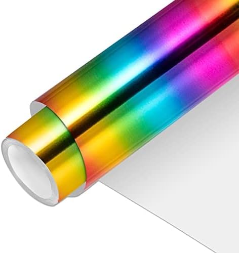 VINYL FROG Metallic Foil HTV Vinyl Roll 12" x5ft Rainbow Heat Transfer Vinyl Holographic Chrome Iron on Vinyl Easy to Cut & Weed DIY Heat Press Design for T-Shirts
