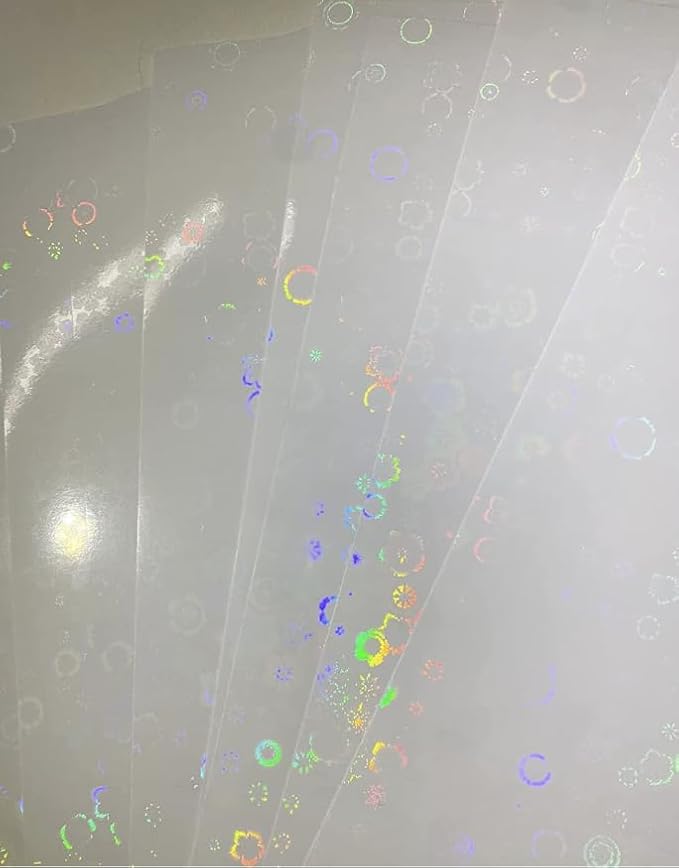 Syntego A4 Self Adhesive Transparent Holographic Sticker Paper Vinyl 8.5 X 11 Lamination Sheets 10 Sheets (Flowers)