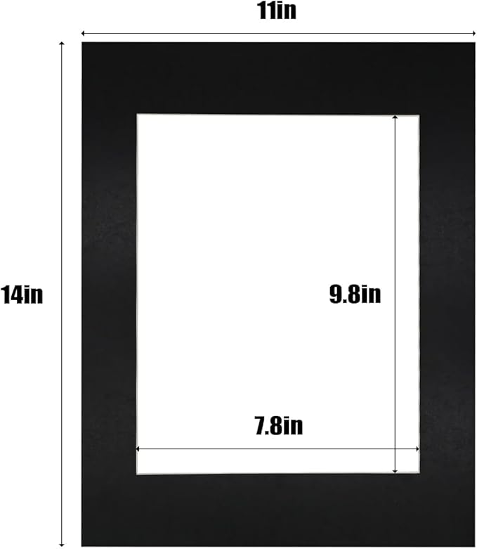 Egofine 11x14 Black Picture Mats Pack of 11, Frame Mattes for 8x10 Pictures, Acid Free, 1.2mm Thickness, with Core Bevel Cut