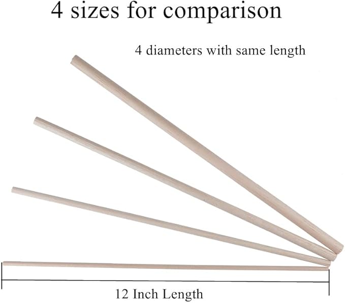 12 Pack Round Wood Dowel Rods 3/8x3/8x12 Inch Balsa Wood Sticks φ3/8 Inch Natural Wood Color Unfinished Wood for Cricut Maker Make Models of House Airplane Ship Boat DIY Wooden Model(10x10x305mm)