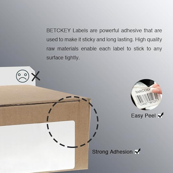 BETCKEY - 3" x 1" (76 mm x 25 mm) Address Removable Film Label - Durable Waterproof - Compatible with Zebra & Rollo Label Printer [6 Rolls, 8250 Labels]