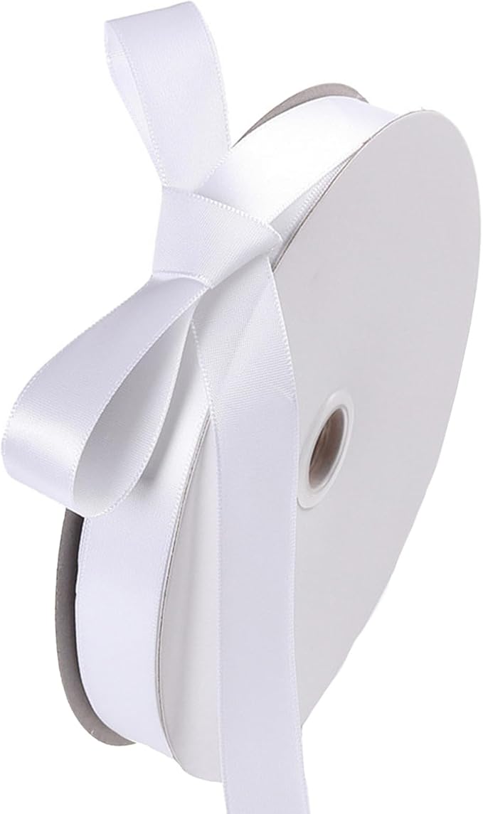 5/8" x 100 Yards White Polyester Satin Ribbon Single Faced Bulk Fabric Ribbons for Gift Wrapping, Crafting, Bows Making, Sewing, Wedding, Home Decor
