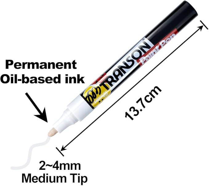 TRANSON 2 White Permanent Paint Markers for Fabric Rock Craft Diy Painting Medium Tip Oil Based Waterproof