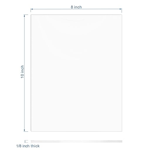 Pack of 10 Clear Acrylic Sheet 8" x 10" Cast Plexiglass Panel 1/8" Thick (3mm) Transparent Plastic Board for Sign, Craft, Display Projects, Laser Cutting, Engraving