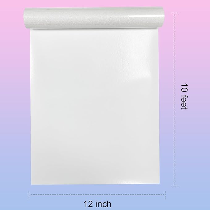Glitter HTV Heat Transfer Vinyl Rolls- 12" x 10ft. Glitter Iron on Vinyl for DIY T-Shirts, Glitter for All Cutters, Heat Transfer Vinyl (White)