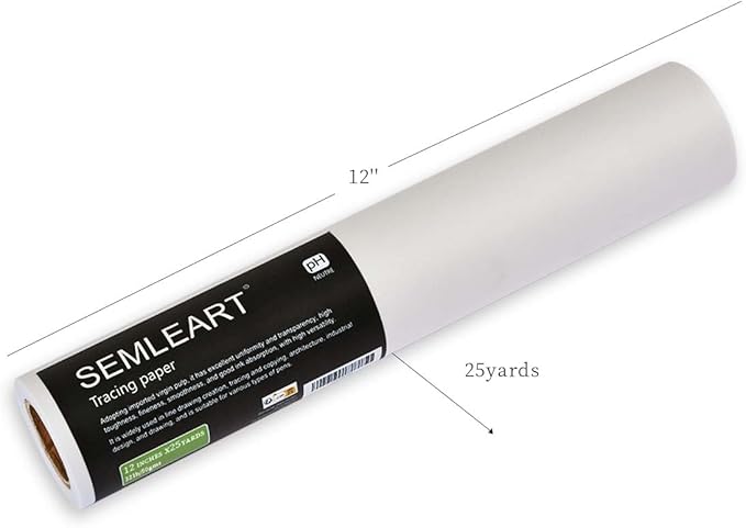 SEMLEART Artit's Tracing Paper roll,32lb/50gsm,12 inch x 25 Yard,Translucent Tracing Paper for Pencil, Marker and Ink - Trace Images, Sketching,Drawing