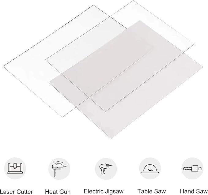 10 Pack 12x12x.02” Clear Plastic Sheet, Plexiglass Craft Plastic Sheets PET Flexible Lightweight Clear Plastic Sheets for DIY Craft Projects, Picture Frames(10, 12” x 12”x 0.02”)