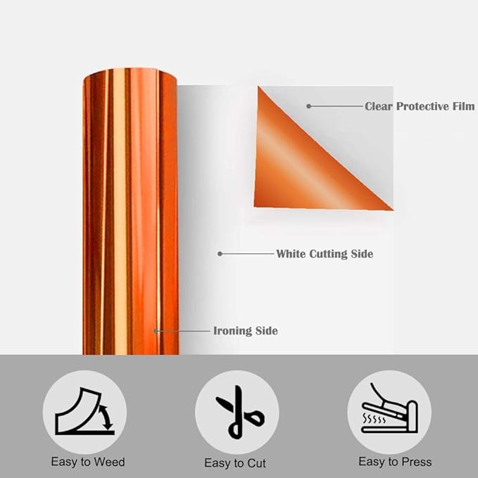 Tvinyl Warehouse Orange Foil HTV Metallic Heat Transfer Vinyl Roll 12" x 6FT for All Cutter Machine