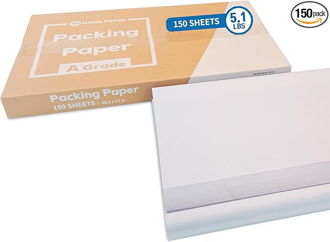 HANA PAPER 30.5" x 17" Large Size (150 sheets, 5.5lb) Packing Paper Sheets for Moving, A grade of Newsprint paper for wrapping, storage, shipping. Box packaged. Ideal for wrap dish, glassware.