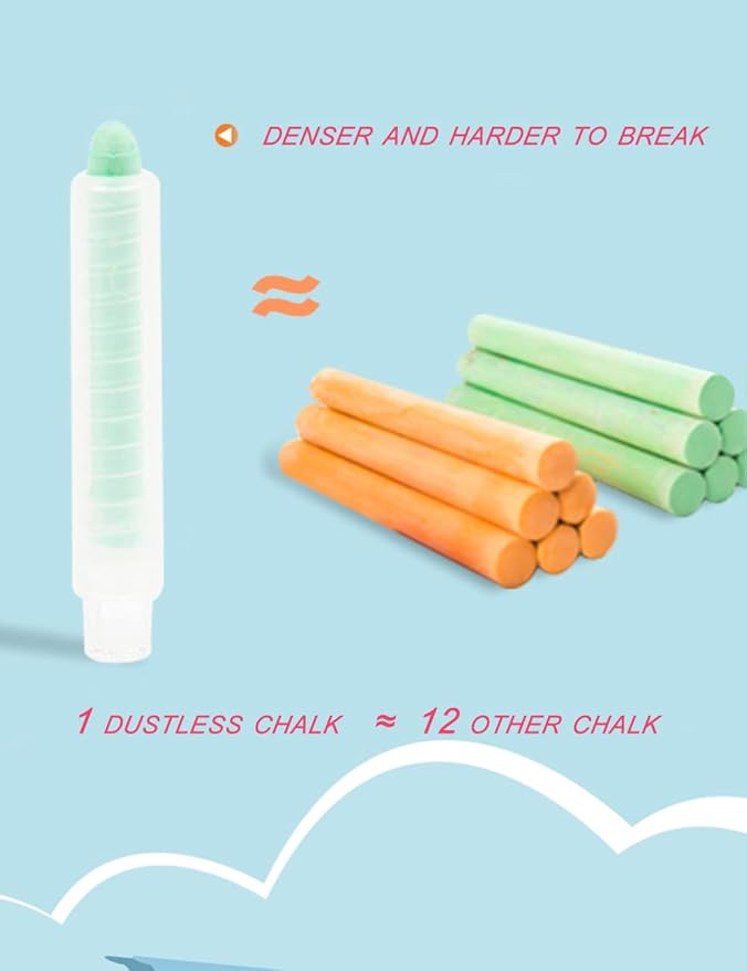 Non-toxic Dustless Chalk for Kids, Colored Sidewalk Chalk With Holder The Best Art Tool for Blackboard Kids Children Drawing Writing,12PCS