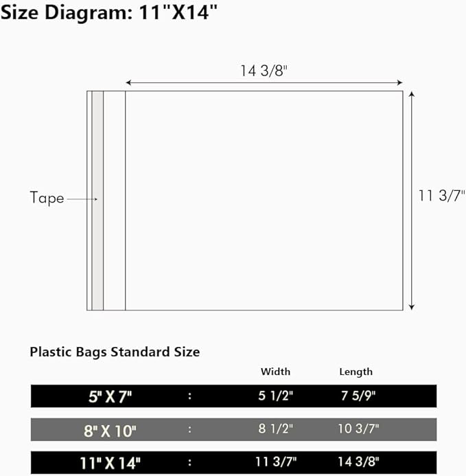 100 Pack 11 3/7 x 14 3/8 Inches Crystal Photo Sleeves Storage Bags for 11x14 Photo Mat, Art Sleeves for Prints