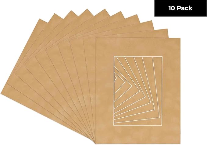 Pack of TEN 8.5x11 Mats Bevel Cut for 7x9 Photos - Acid Free Beige Suede Precut Matboards For Pictures, Photos, Framing - 4-ply Thickness