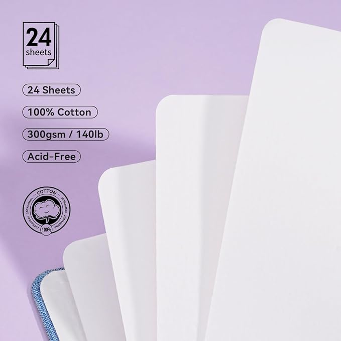 Lightwish Square Watercolor Journal,100% Cotton,300gsm/140lb,Acid-Free,24 Sheets Cold Press Watecolor Sketchbook for Artists Adults Students,4.7 * 4.7 Inches(Blue)