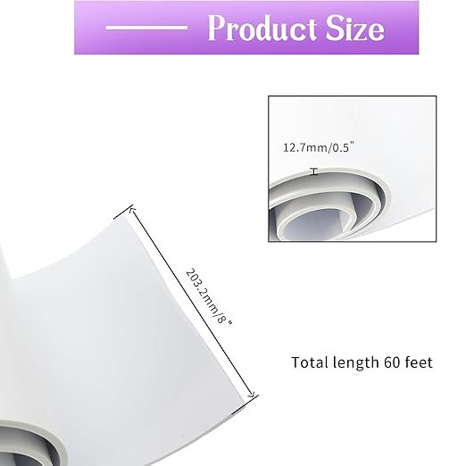 Closed Cell Neoprene Foam Rubber Sheet with Adhesive - 60 x 8 x 1/2 Inch Multi-Function Insulation, Soundproofing, and Weatherproof Foam Padding Easy Cut DIY, White