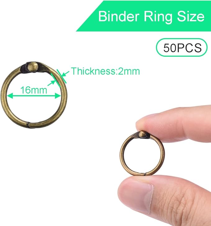 CooBigo 50 Pack Binder Ring, Metal Book Ring Paper Ring Holder 5/8-Inch Loose Leaf Binder Ring Clip for Index Card, Flash Card Ring, Card Calendar, Keychain Key Ring - Bronze