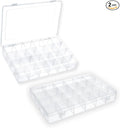 2 Pack 24 Grids Plastic Small Crafts Storage Boxes with Adjustable Dividers (10.5" × 6.7" x 1.57")