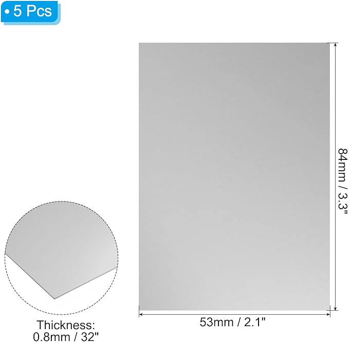PATIKIL 3.3x2.1x1/32inch Anodized Aluminum Sheet, 5Pcs Metal Rectangle Aluminum Plate 0.8mm Thick Engraving Blanks for Laser Engraving DIY Decorative Crafting Home Decoration, Silver Tone