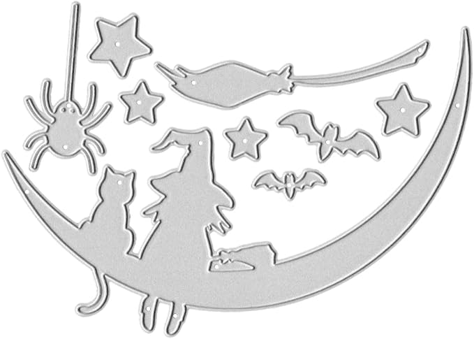 Metal Halloween Die Cuts Moon Cat Spider Star Witch Cutting Dies Embossing Stencil Template for Card Making Scrapbooking Paper Craft Album Stamps DIY Halloween Décor