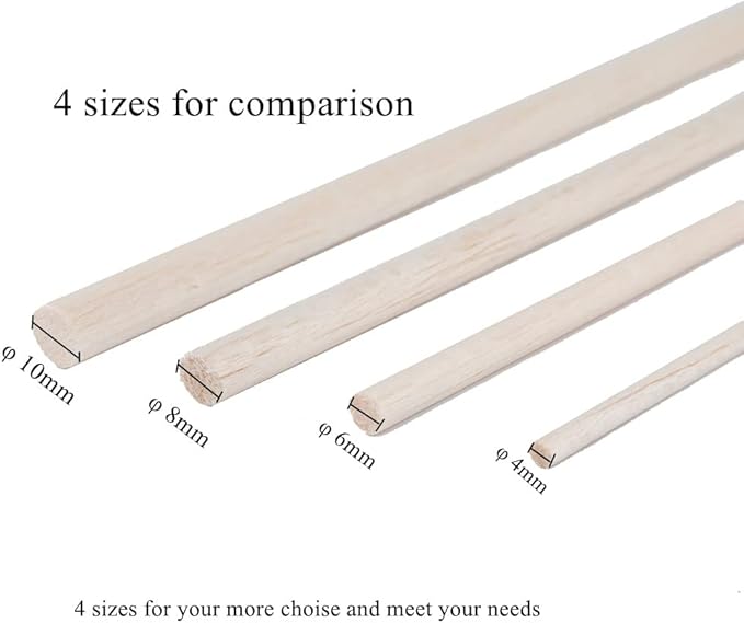 12 Pack Round Wood Dowel Rods 3/8x3/8x12 Inch Balsa Wood Sticks φ3/8 Inch Natural Wood Color Unfinished Wood for Cricut Maker Make Models of House Airplane Ship Boat DIY Wooden Model(10x10x305mm)